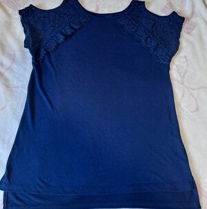 Navy Blue Cold Shoulder Top with Lace Detail